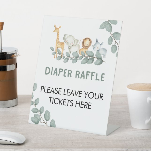 Diaper Raffle Sign Oh Baby Jungle Baby Shower (In SItu)