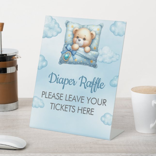 Diaper Raffle Sign Oh Baby Pillow Teddy Bear (In SItu)