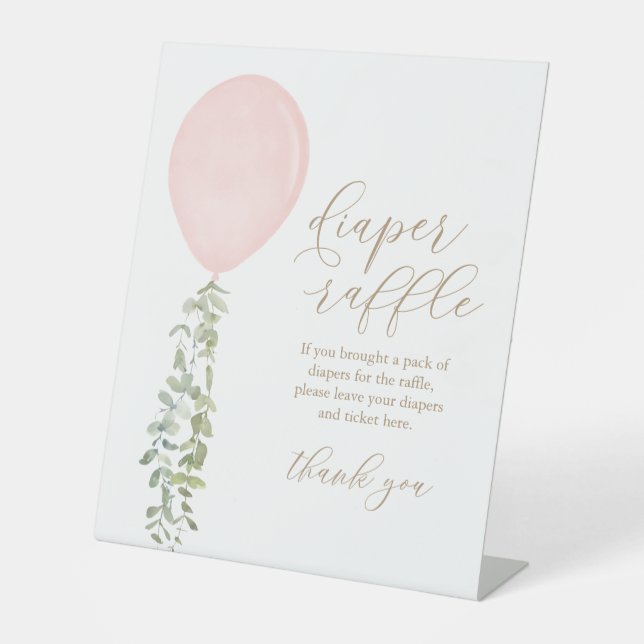 Diaper Raffle Sign Pink Balloon Girl Baby Shower (Front)