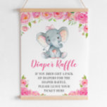 Diaper Raffle Sign Pink Elephant Baby Girl Shower at Zazzle