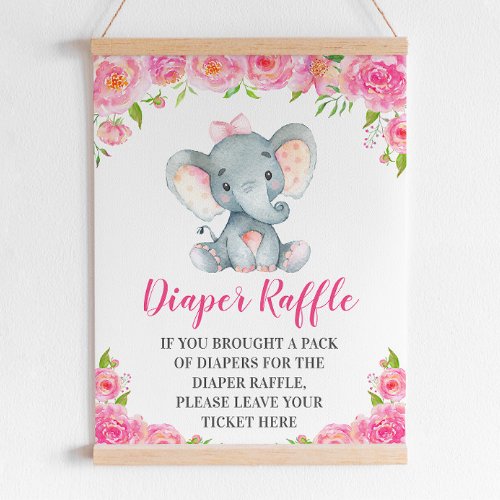 Diaper Raffle Sign Pink Elephant Baby Girl Shower