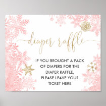 Diaper raffle sign pink gold snowflakes winter