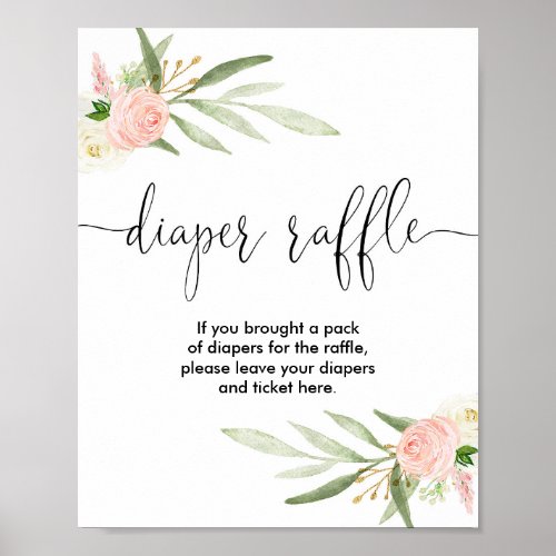 Diaper raffle sign pink greenery gold elegant