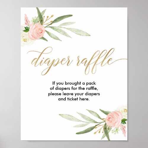 Diaper raffle sign pink greenery gold elegant