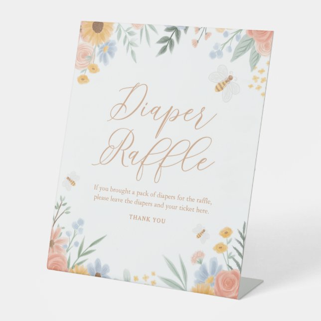 Diaper Raffle Sign Sweet as can Bee Baby Shower (Front)