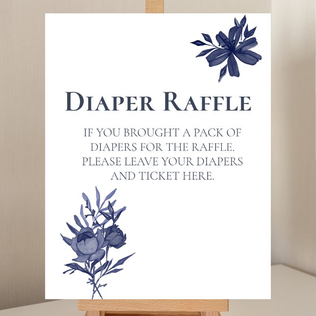 Diaper Raffle Sign Watercolor Navy Blue Floral (Creator Uploaded)