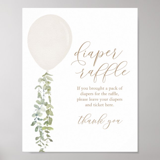 Diaper Raffle Sign White Balloon Girl Baby Shower (Front)