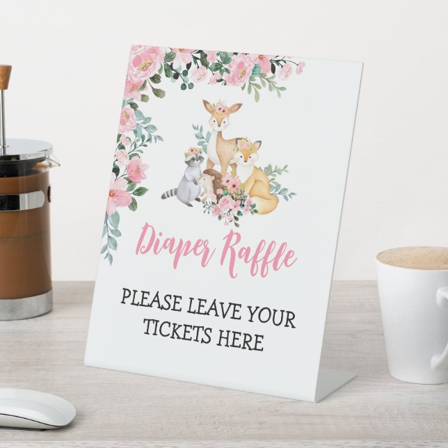 Diaper Raffle Sign Woodland Girl Baby Shower (In SItu)