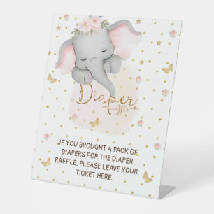Diaper raffle sleeping elephant pink pedestal sign