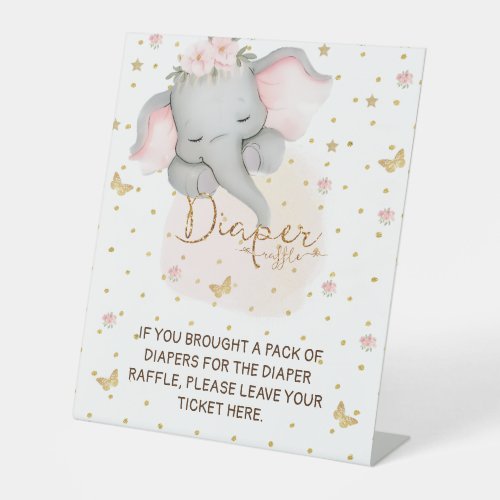 Diaper raffle sleeping elephant pink  pedestal sign