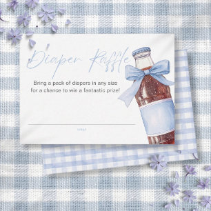 Diaper Raffle Soda Bottle Blue Bow Baby Shower Enclosure Card