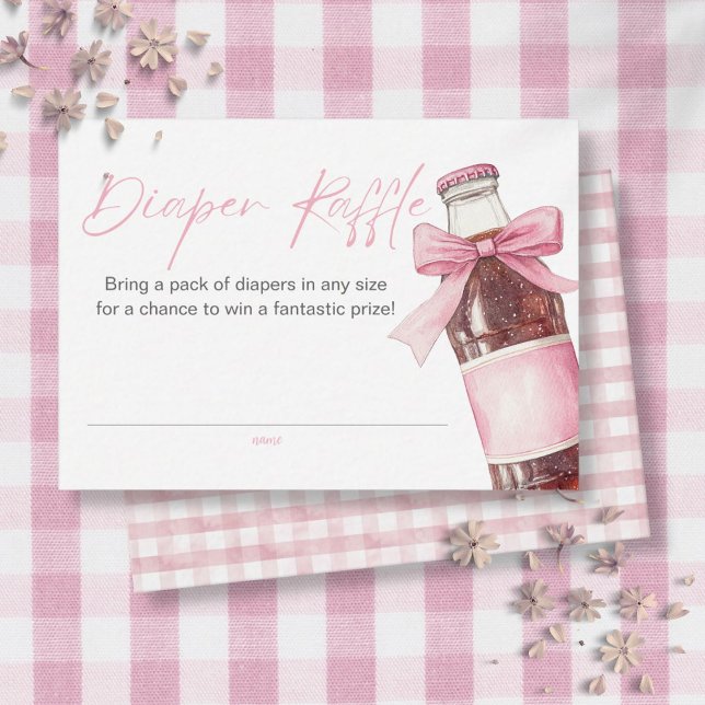 Diaper Raffle Soda Bottle Pink Bow Baby Shower Enclosure Card (Diaper Raffle Soda Bottle Pink Bow Baby Shower Enclosure Card)