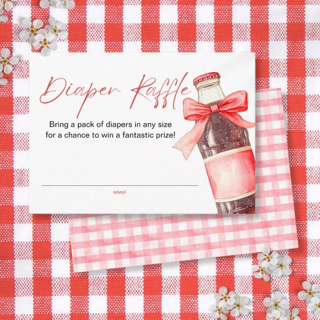 Diaper Raffle Soda Bottle Red Bow Baby Shower Enclosure Card (Diaper Raffle Soda Bottle Red Bow Baby Shower Enclosure Card)