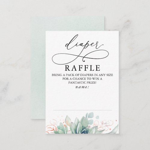 Diaper Raffle Soft Greenery Baby Shower Ticket Enclosure Card