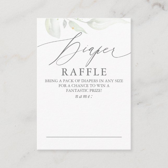 Diaper Raffle Soft Greenery Baby Shower Ticket Enclosure Card (Front)