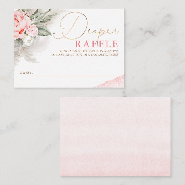 Diaper Raffle Soft Pink Floral Baby Shower Ticket Enclosure Card (Front/Back)