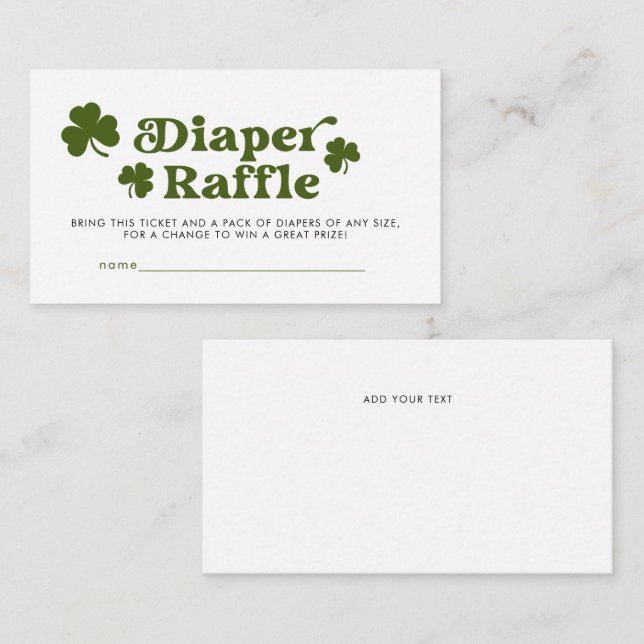 Diaper Raffle St. Patrick's Day Baby Shower Enclosure Card (Front/Back)