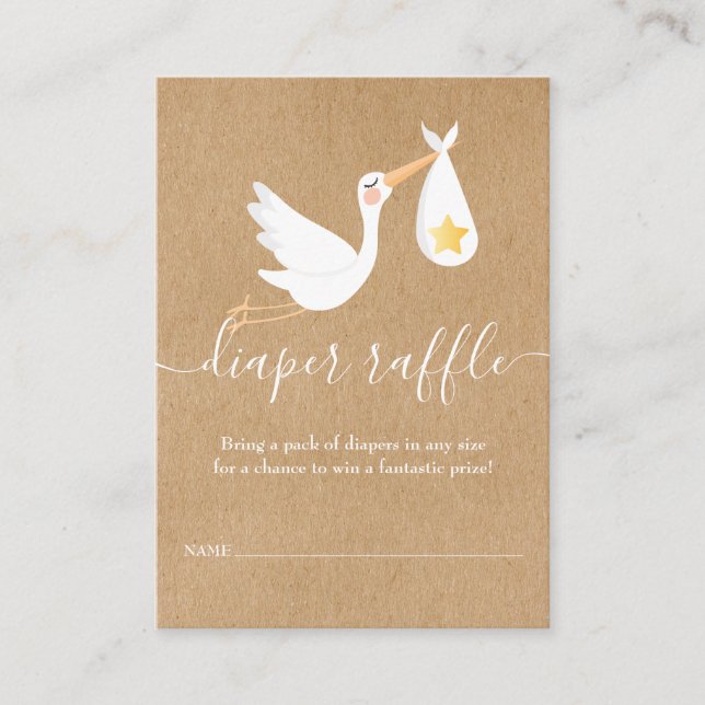 Diaper Raffle Stork Gold Star Baby Shower Rustic Enclosure Card (Front)