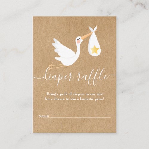 Diaper Raffle Stork Gold Star Baby Shower Rustic Enclosure Card