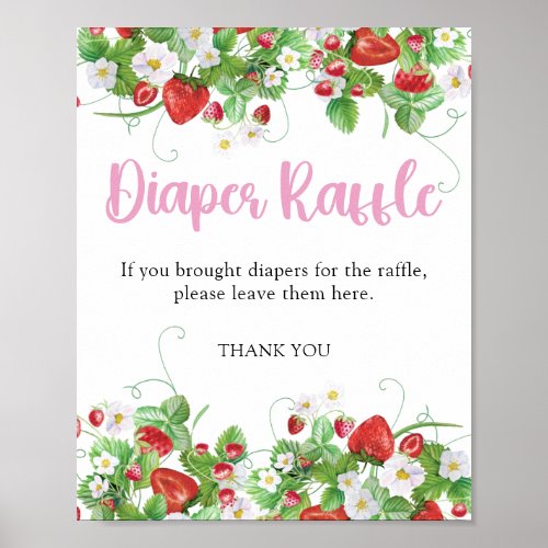 Diaper Raffle  Strawberry Berry Sweet Baby Shower Poster