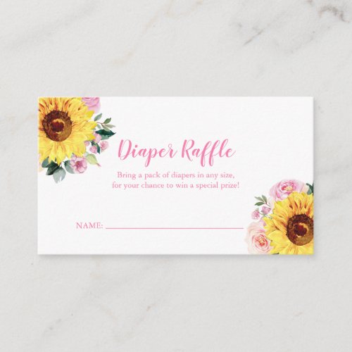 Diaper Raffle Sunflower Pink Floral Baby Shower Enclosure Card
