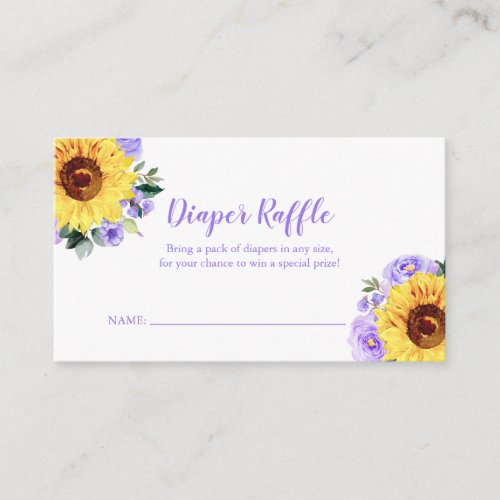 Diaper Raffle Sunflower Purple Floral Baby Shower Enclosure Card