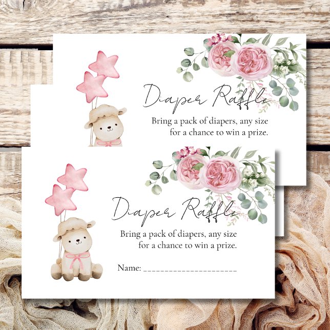 Diaper Raffle Sweet Little Lamb Pink Roses Flower  Enclosure Card (Creator Uploaded)