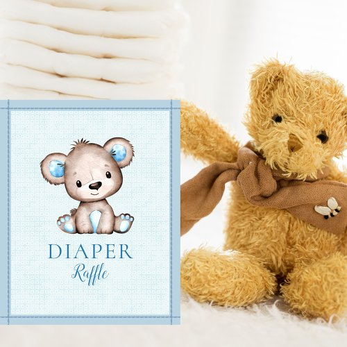 Diaper Raffle Table Cute Brown Bear Baby Shower Poster