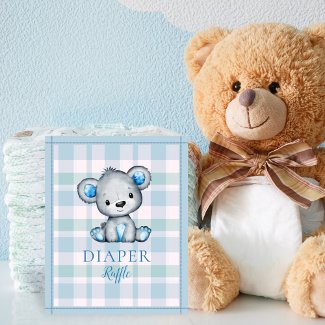 Diaper Raffle Table Cute Gray Bear Baby Shower