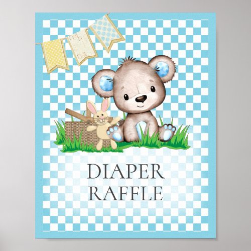 Diaper Raffle Table Teddy Bear Picnic Baby Shower  Poster
