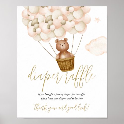 Diaper Raffle Teddy Bear Baby Shower Sign