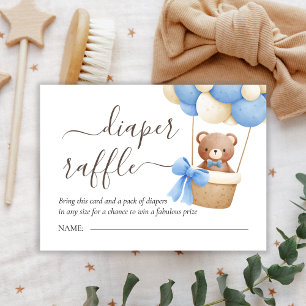 Diaper Raffle Teddy Bear Balloon Boy Baby Shower Enclosure Card