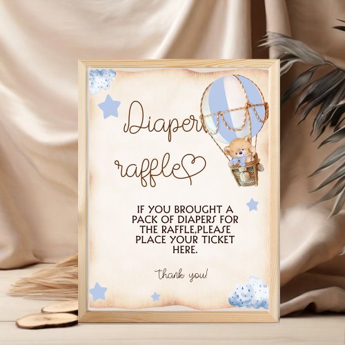 Diaper Raffle Teddy Bear Blue Baby Shower Game Poster