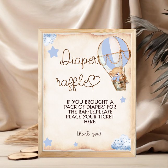 Diaper Raffle Teddy Bear Blue Baby Shower Game Poster (Creator Uploaded)