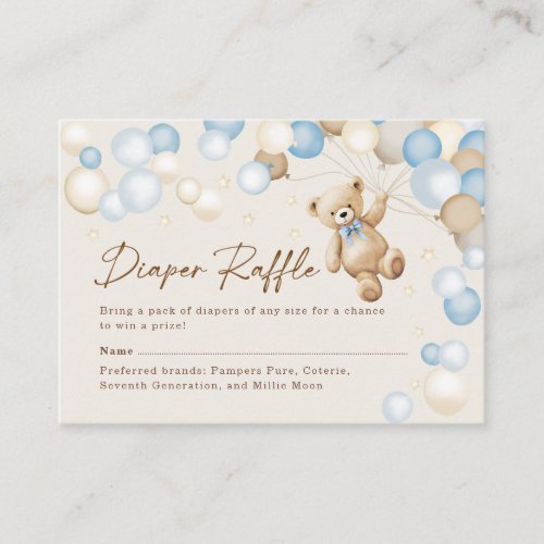 Diaper Raffle Teddy Bear Boy Baby Shower Enclosure Card