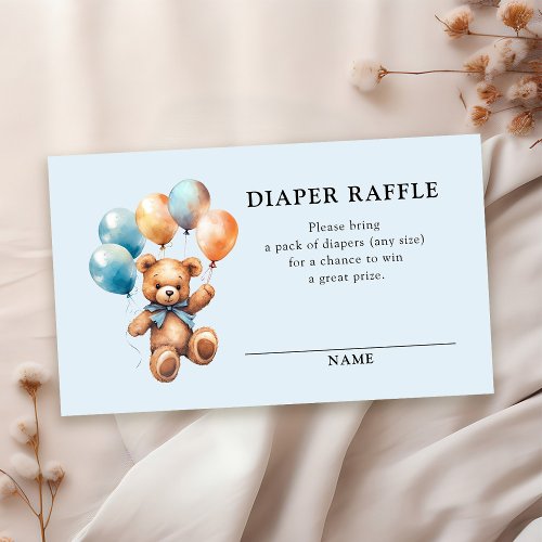 Diaper Raffle Teddy Bear Boy Blue Baby Shower Enclosure Card