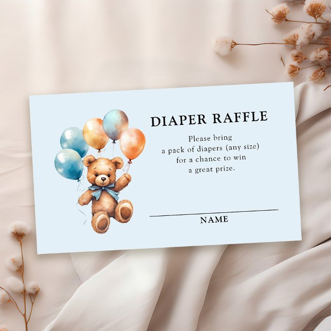 Diaper Raffle Teddy Bear Boy Blue Baby Shower Enclosure Card (Creator Uploaded)