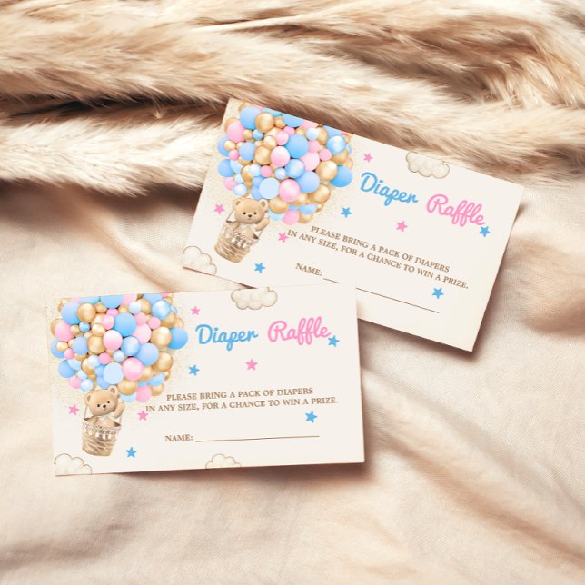 Diaper Raffle Teddy Bear Gender Reveal Pink Blue Enclosure Card (Creator Uploaded)