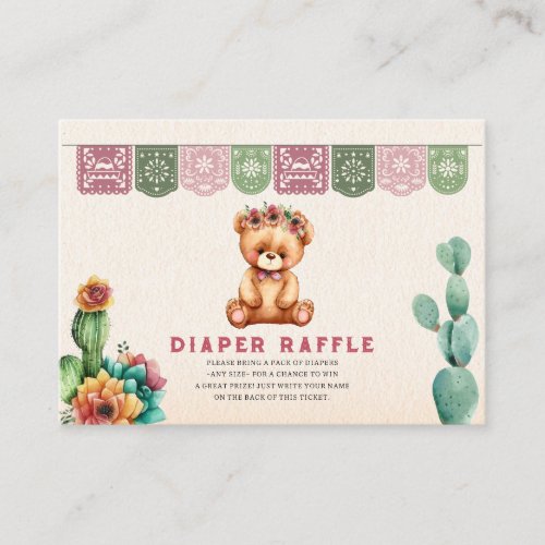 Diaper Raffle Teddy Bear Girl Baby Shower Fiesta  Enclosure Card