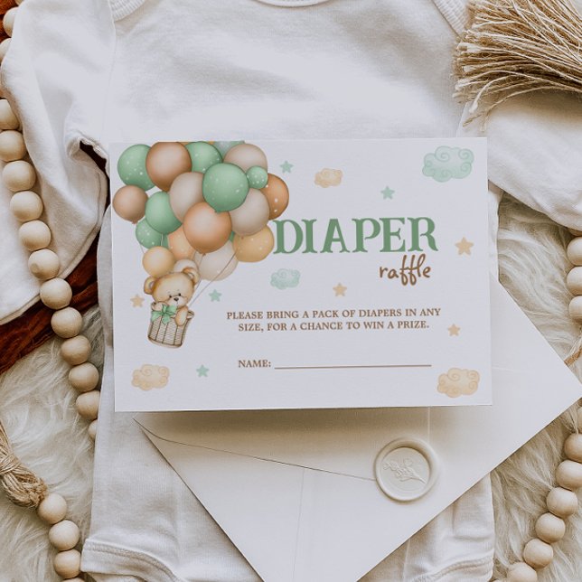 Diaper Raffle Teddy Bear Green Hot Air Balloon Enclosure Card (Creator Uploaded)