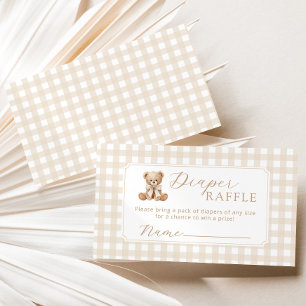 Diaper raffle Teddy Bear neutral Gingham Enclosure Card