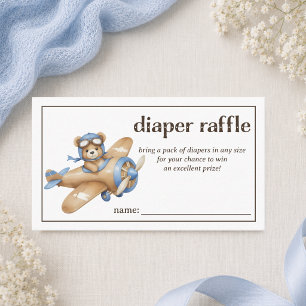 Diaper Raffle Teddy Bear Pilot Baby Boy Shower Enclosure Card