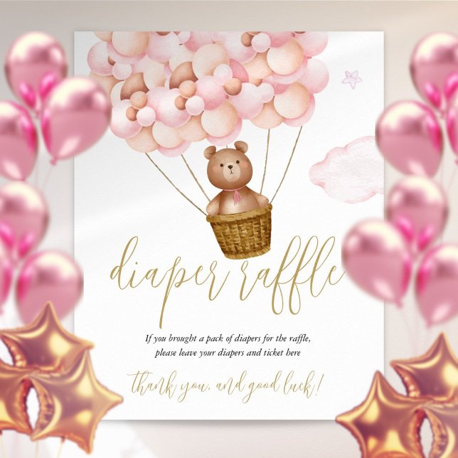 Diaper Raffle Teddy Bear Pink Baby Shower Sign (Creator Uploaded)