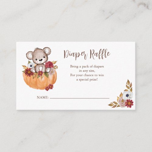 Diaper Raffle Teddy Bear Pumpkin Baby Shower Enclosure Card