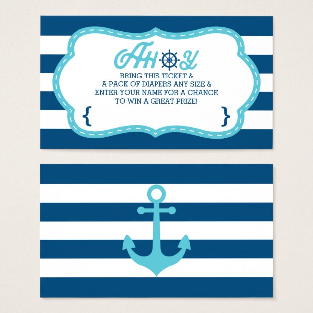 Diaper Raffle Ticket, Ahoy, Nautical, Navy, Teal Business Card