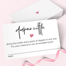 Diaper Raffle Ticket Baby Girl Pink heart