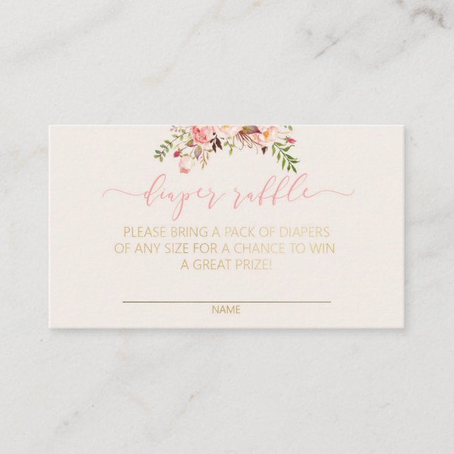 Diaper Raffle Ticket Baby Shower Floral Girl Pink Enclosure Card (Front)