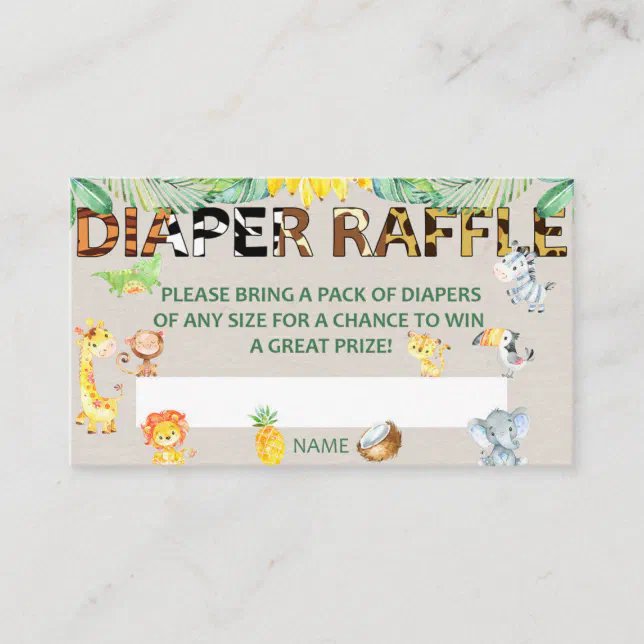Diaper Raffle Ticket Baby Shower Jungle Safari Enclosure Card | Zazzle