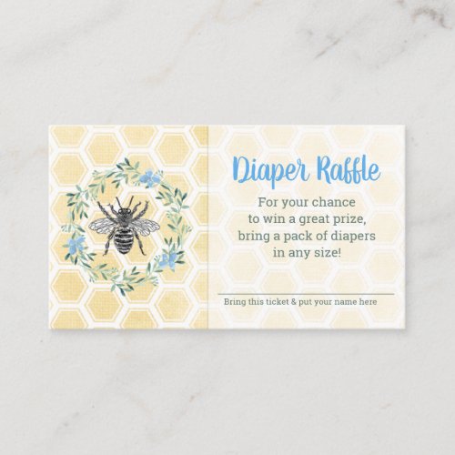 Diaper raffle ticket bee honeycomb gingham blue enclosure card