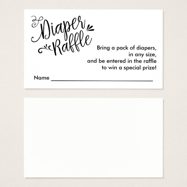 Diaper Raffle Ticket, Black Script | Custom Color Business Card